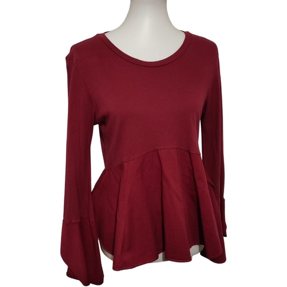 Guest Editor Maroon Bell Sleeve Peplum Top - Picture 2 of 11